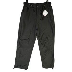 CRERI Black Nylon Drawstring Waist Cargo Pants Joggers Womens Size M New‎
